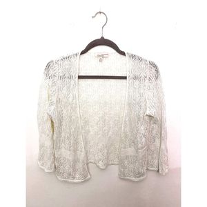 Woman's 3/4 Sleeved Lace Cardigan Cream White Size M